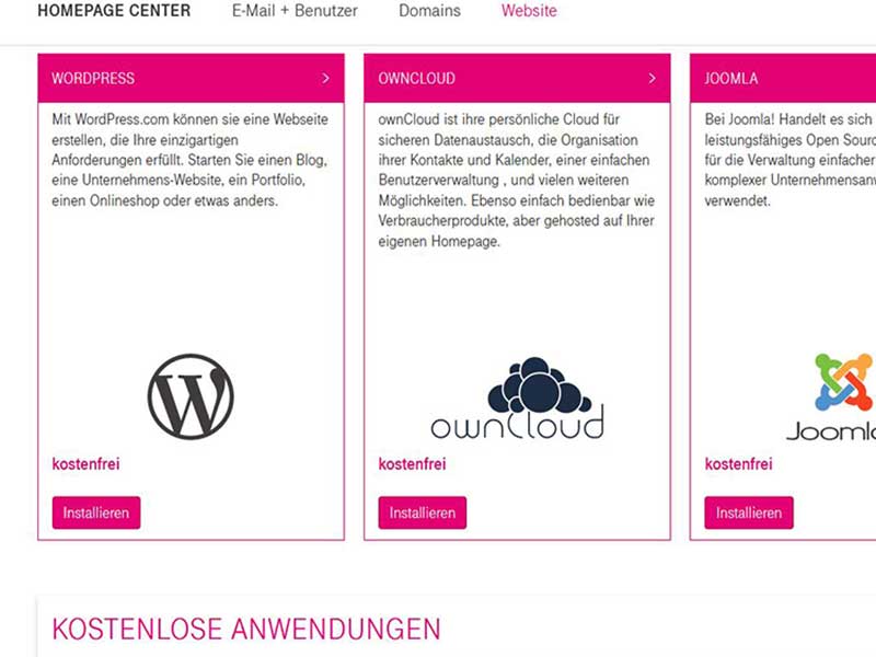 WordPress Webseite bei der Telekom installieren Schritt 1