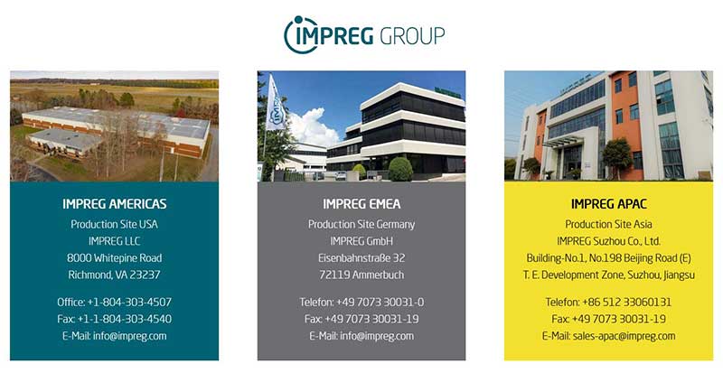 Standorte der globalen IMPREG Group - GFK-Schlauchliner Hersteller für effiziente Schlauchlining Verfahren