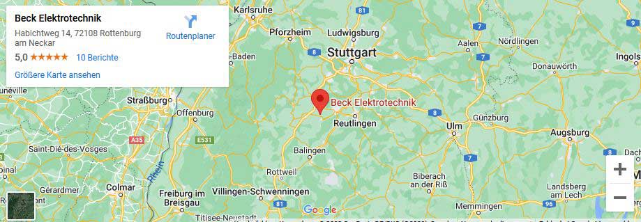 Elektriker Rottenburg für Photovoltaik Solaranlagen Gebäudetechnik und mehr - Anfahrtsweg Beck Elektrotechnik