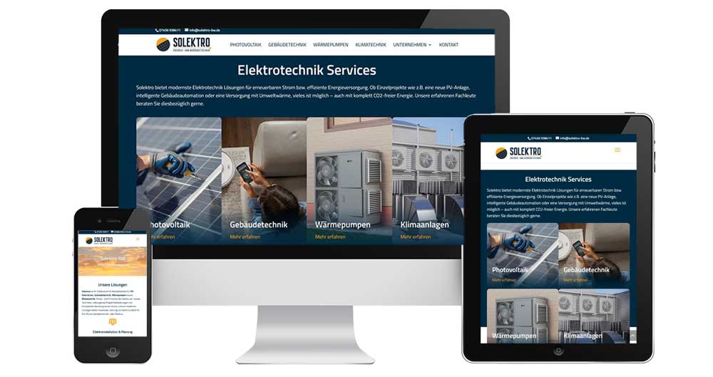 Webseite Solektro Energie und Gebäudetechnik für Photovoltaik Gebäudetechnik und mehr in Calw Herrenberg Böblingen und Tübingen