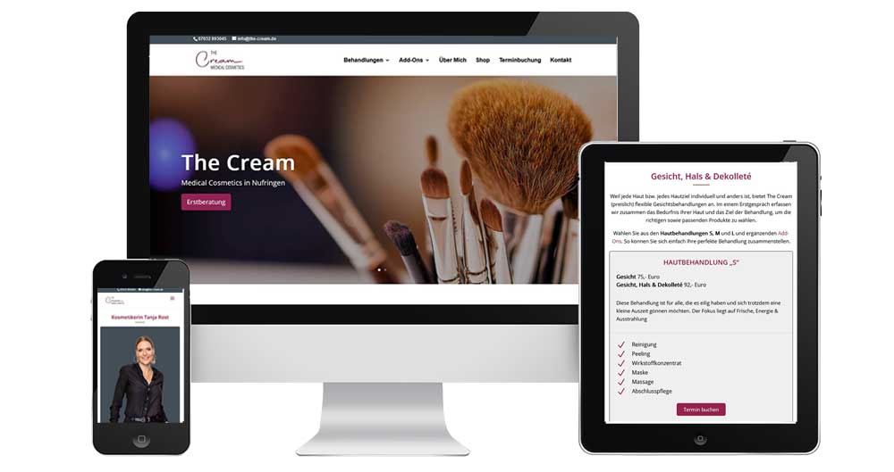 Webseite The Cream Kosmetikstudio Nufringen