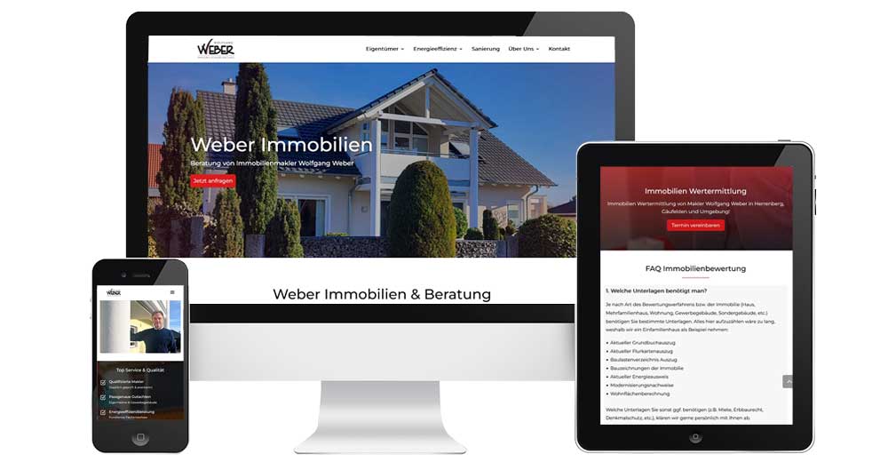 Webseite von Weber Immobilien und Beratung aus Gäufelden-Nebringen